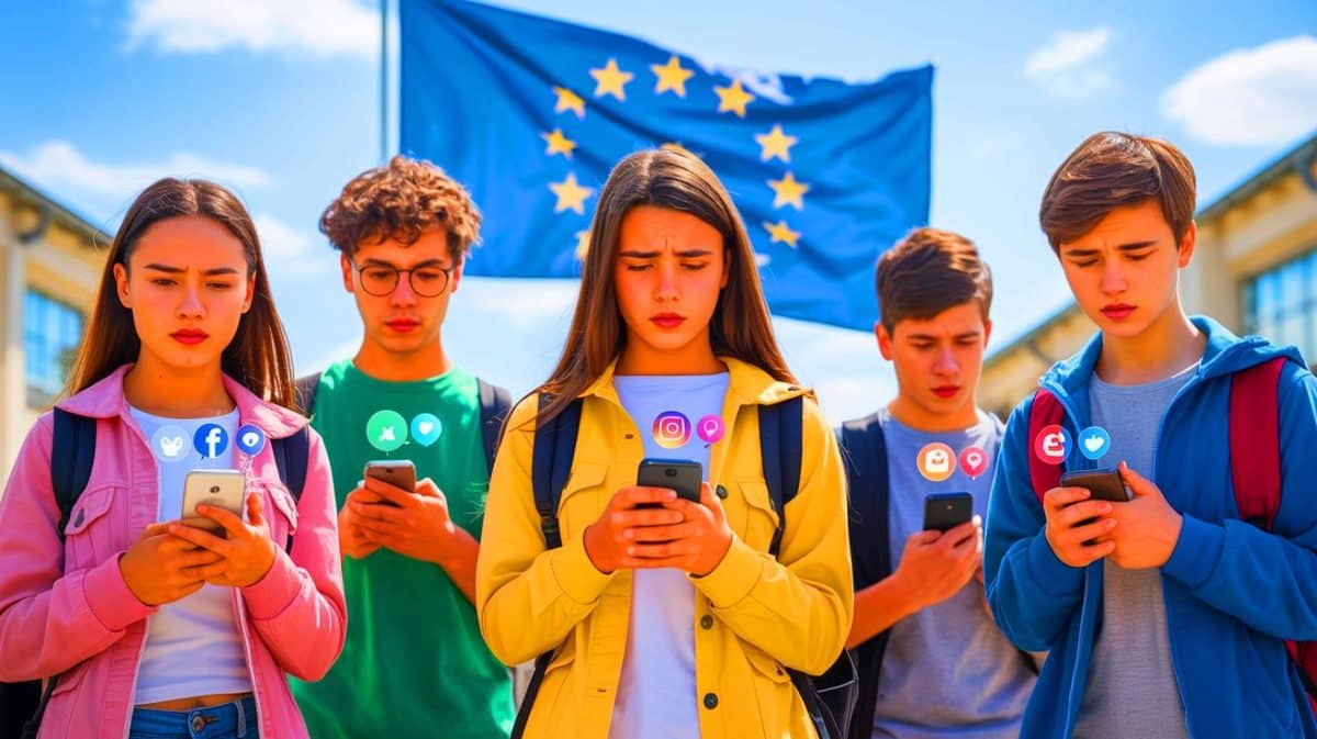 ChatGPT et réseaux sociaux : interdiction aux moins de 16 ans en UE, quel impact pour la jeunesse ? Illustration de la proposition de l'Union européenne d'interdire l'accès aux réseaux sociaux et à ChatGPT aux moins de 16 ans.