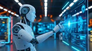 Illustration de robots contrôlés par des modèles de langage avancés posant des questions de sécurité et d'éthique.