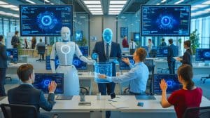 Illustration de la transformation des agents IA en collaborateurs numériques sécurisés grâce à DataRobot Agent Workforce.