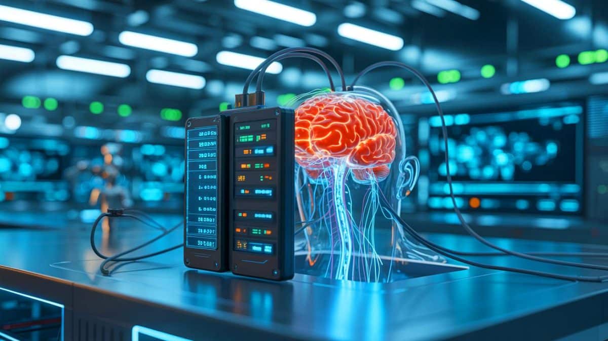 Des scientifiques décryptent vos pensées pour les transformer en textes : une avancée qui redéfinit la communication Illustration de l'interface cerveau-machine traduisant l'activité cérébrale en texte.