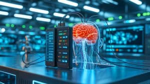 Illustration de l'interface cerveau-machine traduisant l'activité cérébrale en texte.