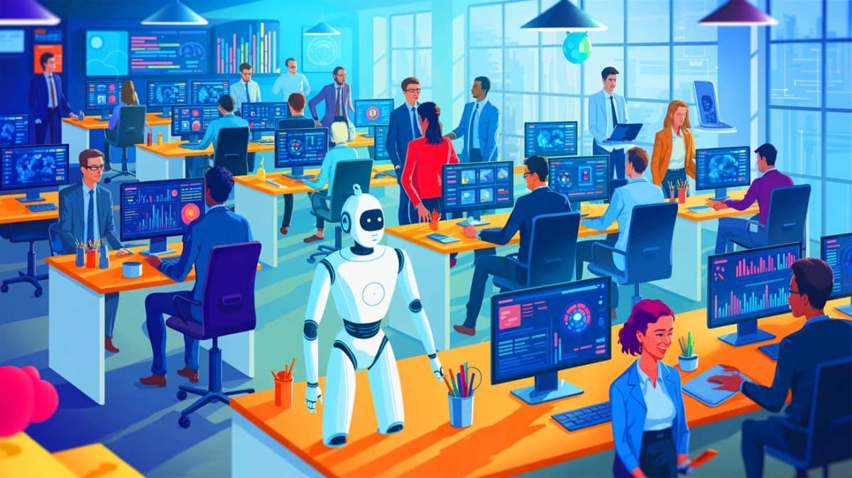 Illustration de la transformation des métiers par l'intelligence artificielle et les opportunités professionnelles émergentes.
