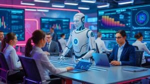 Illustration de l'intelligence artificielle prenant les rênes de la gestion des entreprises.