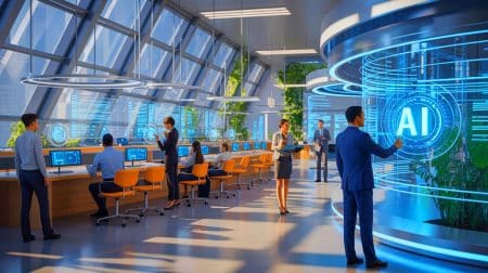 L’IA révolutionne la banque : découvrez comment elle transforme métiers et culture chez BBVA avec succès Illustration de la transformation culturelle et technologique de la banque BBVA par l'intelligence artificielle.
