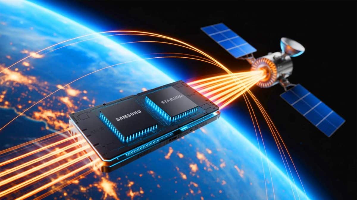 Samsung et Starlink révolutionnent l’internet spatial avec un modem 6G intelligent pour connecter le monde aux étoiles Illustration de la collaboration entre Samsung et Starlink pour un modem 6G propulsé par l'intelligence artificielle.