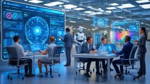 Illustration de l'évolution de l'intelligence artificielle vers une utilisation plus transparente et centrée sur l'humain en 2026.