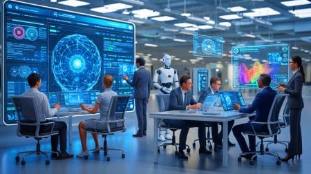 Illustration de l'évolution de l'intelligence artificielle vers une utilisation plus transparente et centrée sur l'humain en 2026.