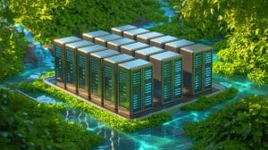 Illustration de l'impact environnemental de l'intelligence artificielle et sa consommation énergétique croissante.