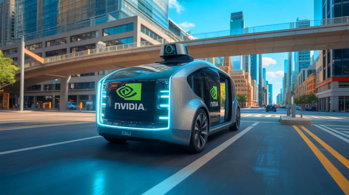 Nvidia révolutionne la conduite : une IA pour des décisions plus sûres et intelligentes au volant Illustration de l'intelligence artificielle Alpamayo-R1 de Nvidia pour la sécurité des véhicules autonomes.